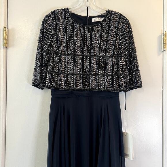Mac Duggal Style 9180 Beaded Cape Top Formal Gown Midnight Blue Sz 4 NWT - Picture 3 of 6